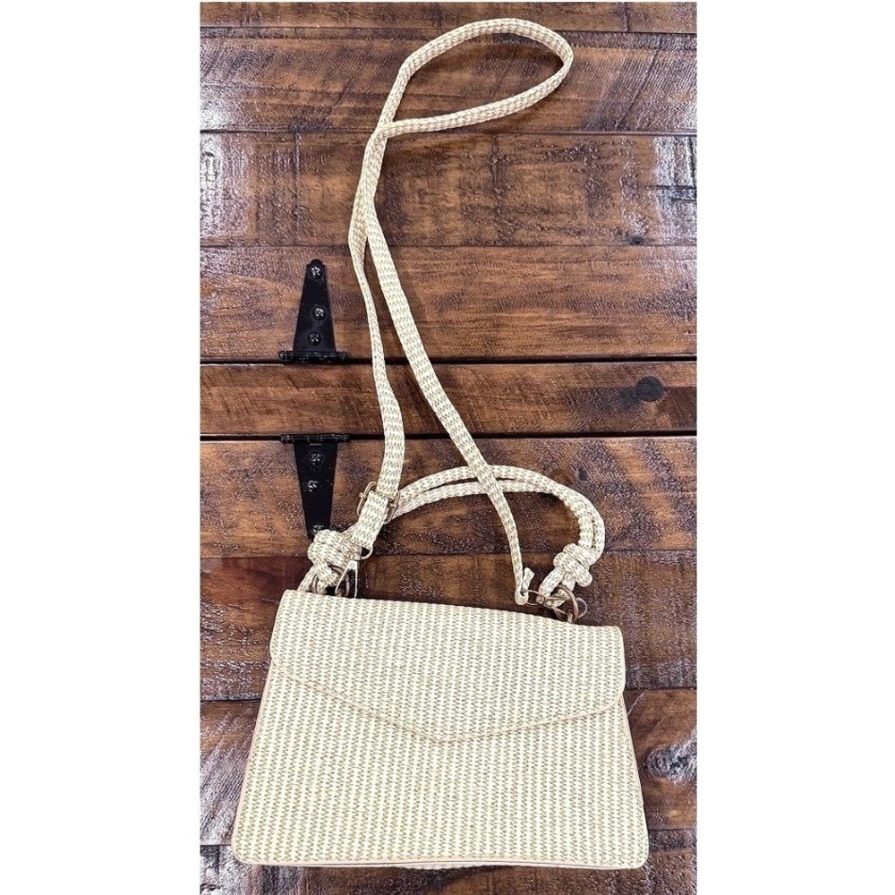 Textured Woven Jute Beige Crossbody Shoulder Mini Handbag Boho Chic Festival